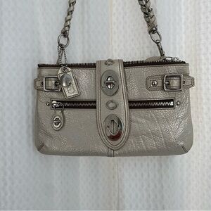 Rare Coach Y2K Silver Leather Double Pouched Shoulder Bag